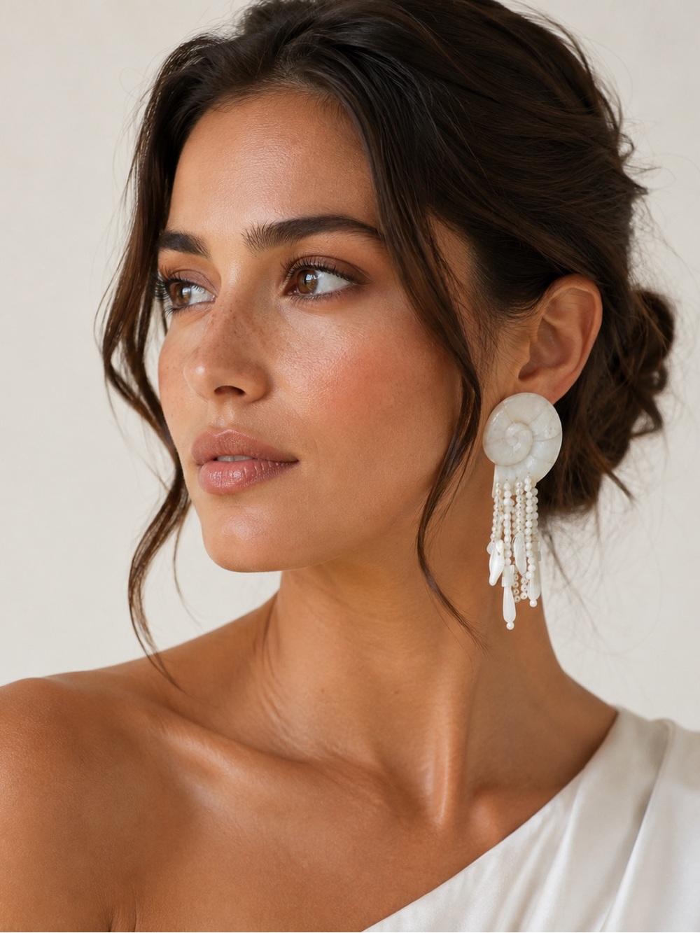 TUCKERNUCK Shelly White Pearl Mother of Pearl Shell Beaded Fringe Drop Earrings